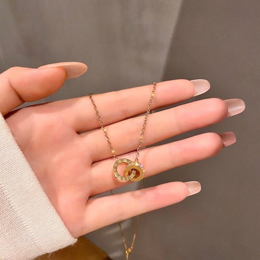 金色双环扣钛钢项链